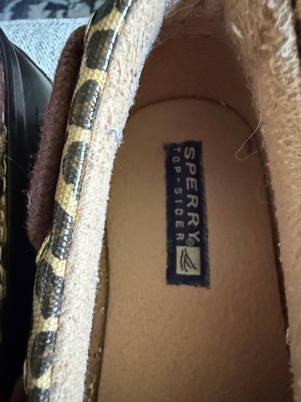 Sperry Brown Suede Loafers with Leopard-Print Trim - Picture 2 of 7